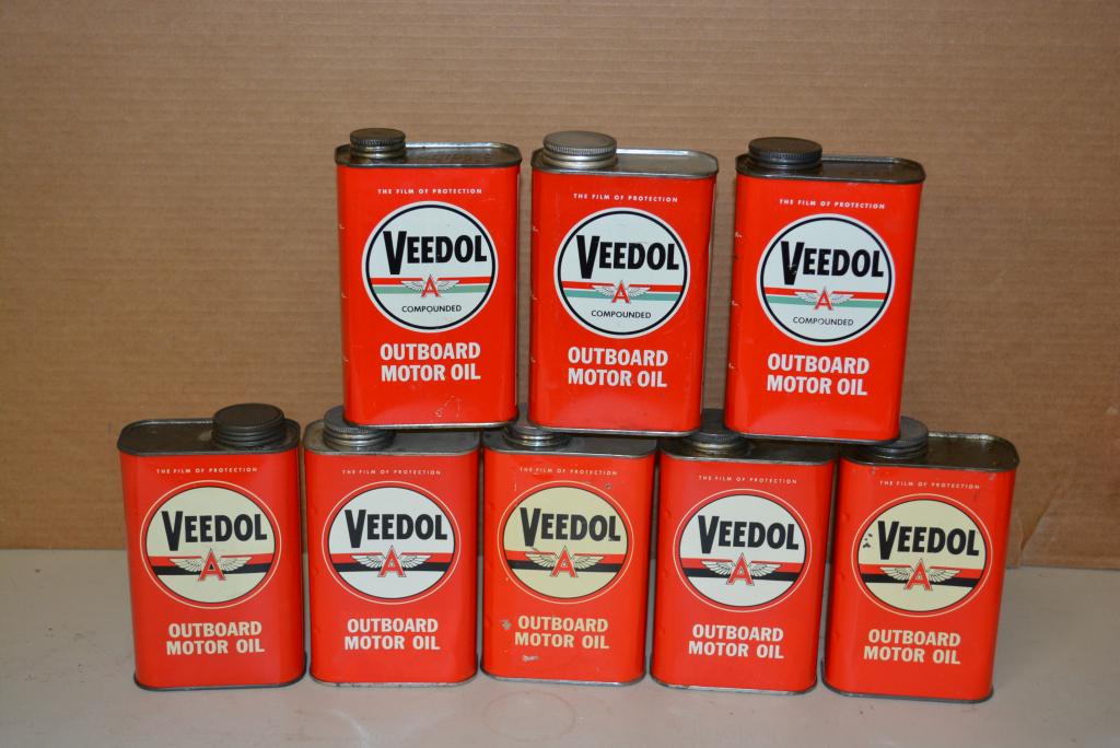 8 Veedol Outboard Motor Oil Cans