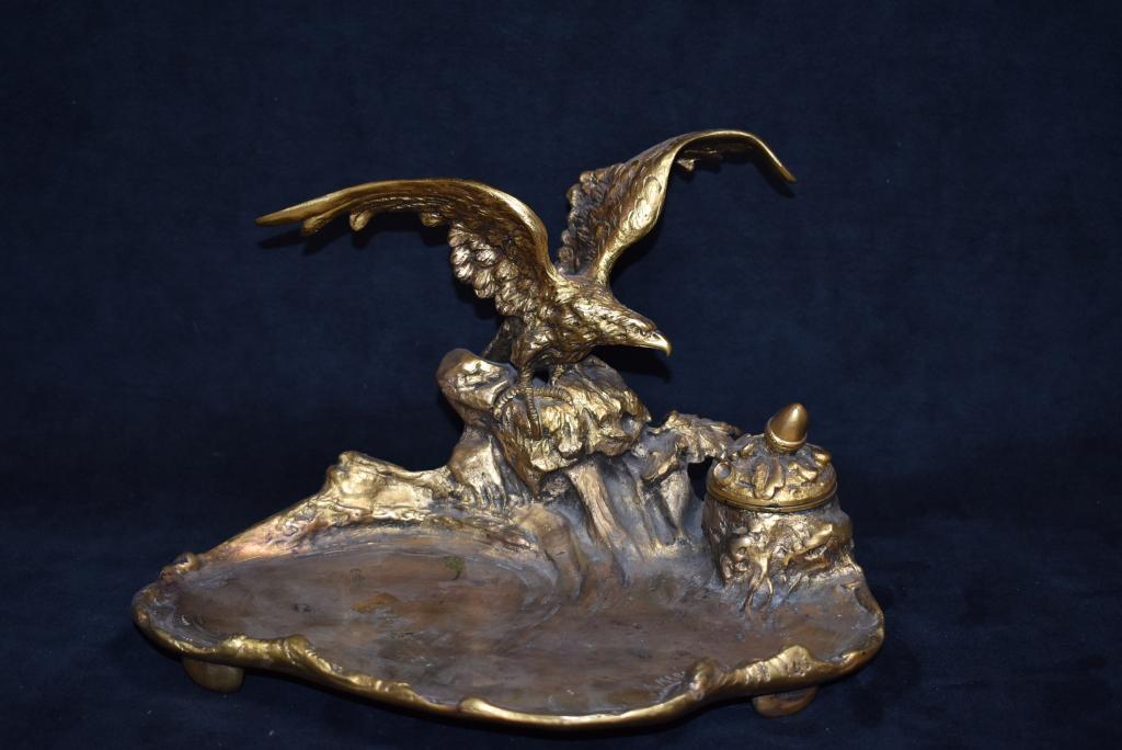 FRENCH BRONZE EAGLE INKWELL SIGN BY A. MARIONNET (1 of 6)