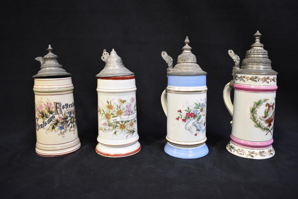 4 GERMAN LITHOPANE BEER STEINS (1 of 4)