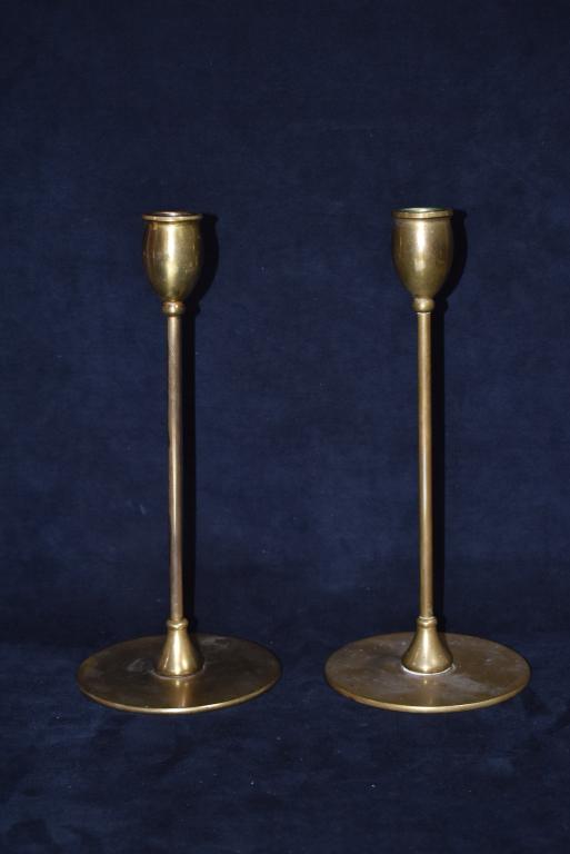 PR. SIGNED BRASS JARVIE CANDLE STICKS (1 of 2)