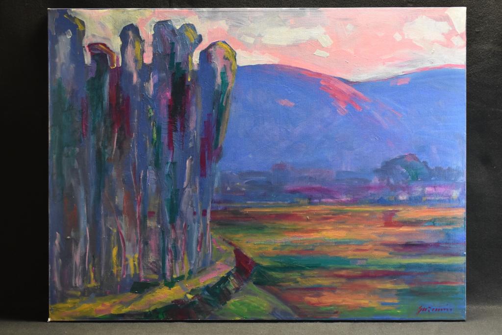 JUAN GUZMAN-MALDONALDO "OXNARD" PAINTING: OIL ON CANVAS SIGNED L/R 40X30 UNFRAMED TITLE ON VERSO