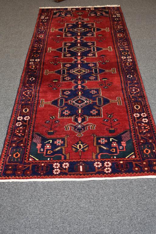 APPROX. 3'5" X 10'5" HANDMADE RED WOOL RUNNER (1 of 3)