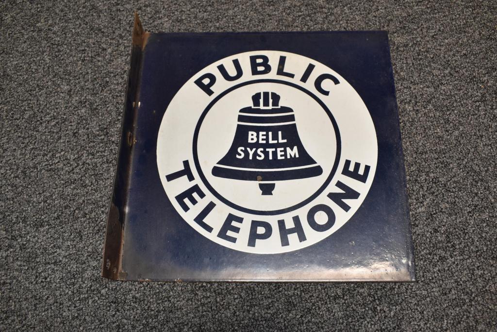 BELL TELEPHONE PORCELAIN FLANGE SIGN: 11" X 11"
