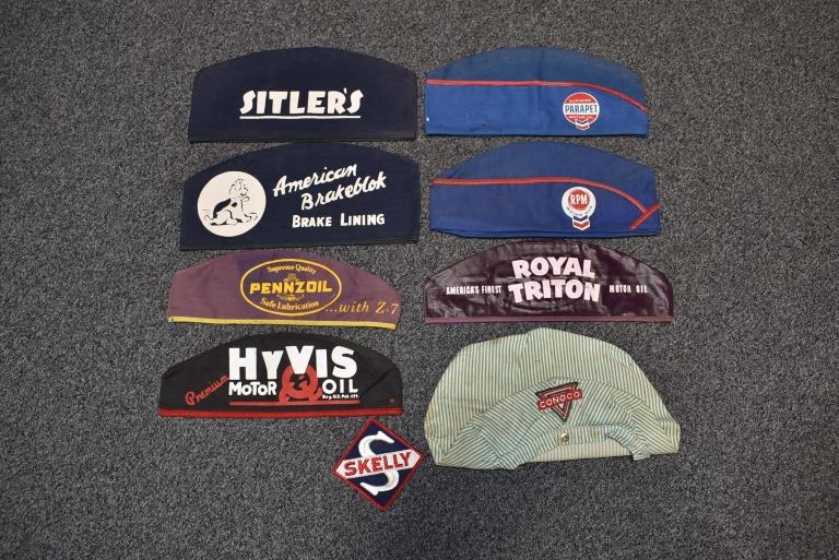 LOT OF 8 GAS STATION ATTENDANT HATS & 1 PATCH (1 of 2)