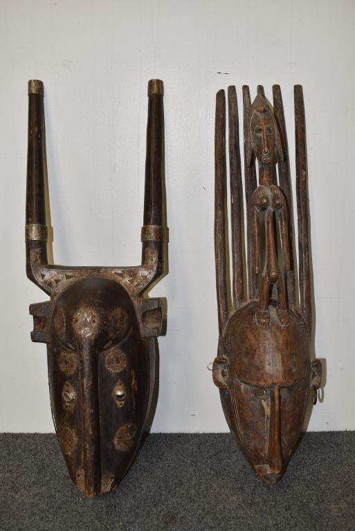 2 CARVED WOOD TRIBAL MASKS (1 of 3)
