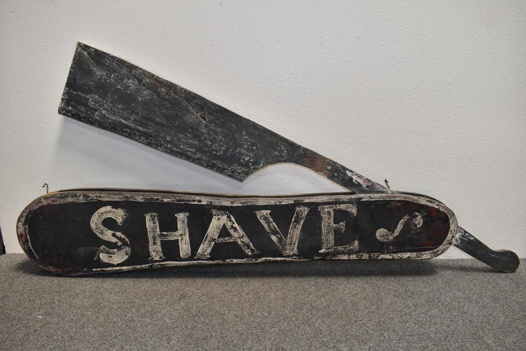 ANTIQUE WOODEN "SHAVE" RAZOR TRADE SIGN (1 of 1)