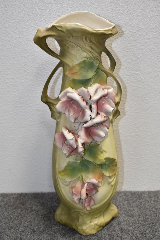 SIGNED AUSTRIAN AMPHORA VASE W/ FLOWERS (1 of 2)