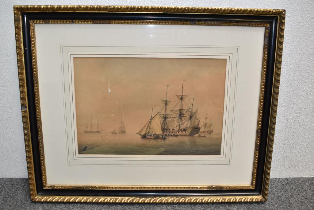 1812 COLORED DRAWING OF "EAST INDIAMEN" (1 of 2)
