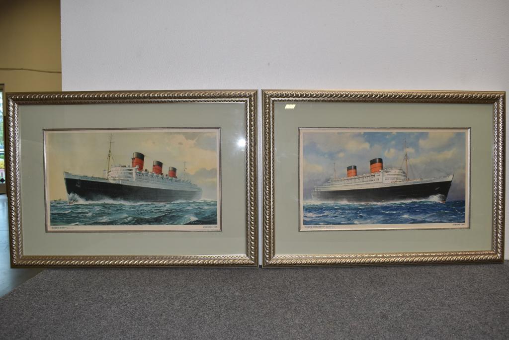 2 FRAMED PRINTS OF THE QUEEN MARY & ELIZABETH (1 of 1)