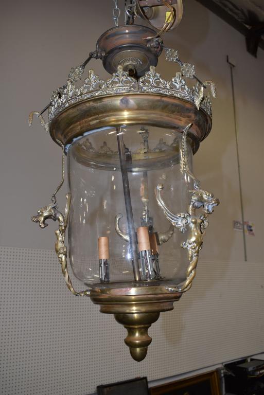FRENCH STYLE HANGING LAMP W/ WINGED GRIFFINS (1 of 2)