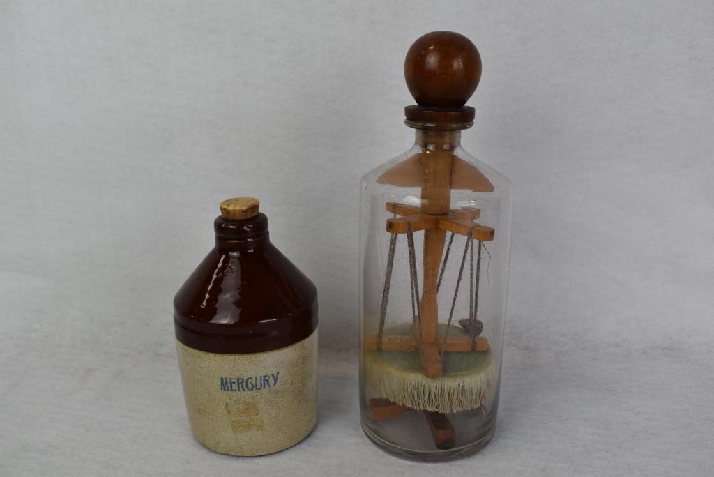 19TH C. FOLK ART TABLE GAME AND MERCURY FLASK (1 of 3)
