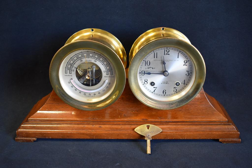 BRASS CHELSEA SHIPS BELL CLOCK & BAROMETER (1 of 6)