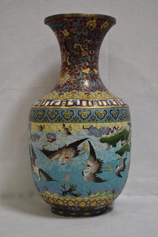 LRG. CLOISONNE VASE W/ BIRD DESIGN (1 of 4)