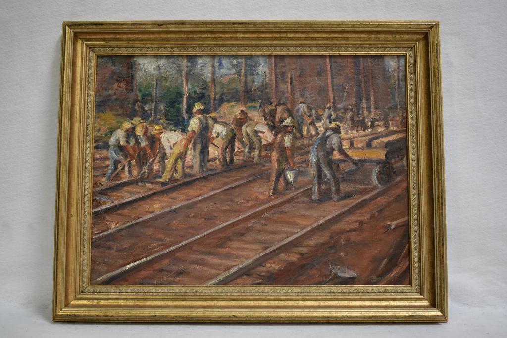 VERA WORNKOFF "RAILROAD TRACKS" PAINTING (1 of 4)