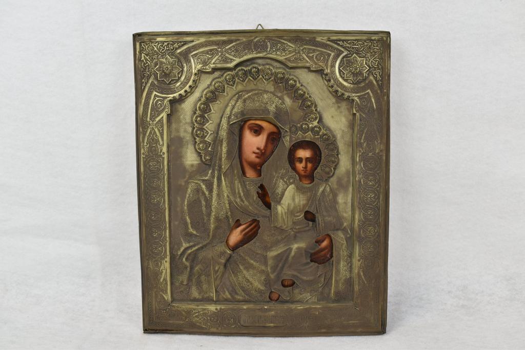 ANTIQUE RUSSIAN SILVER MADONNA & CHILD ICON (1 of 4)