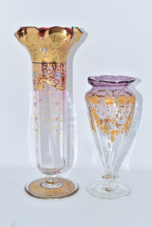 2 FOOTED VASES WITH GOLD ENAMELING (1 of 4)
