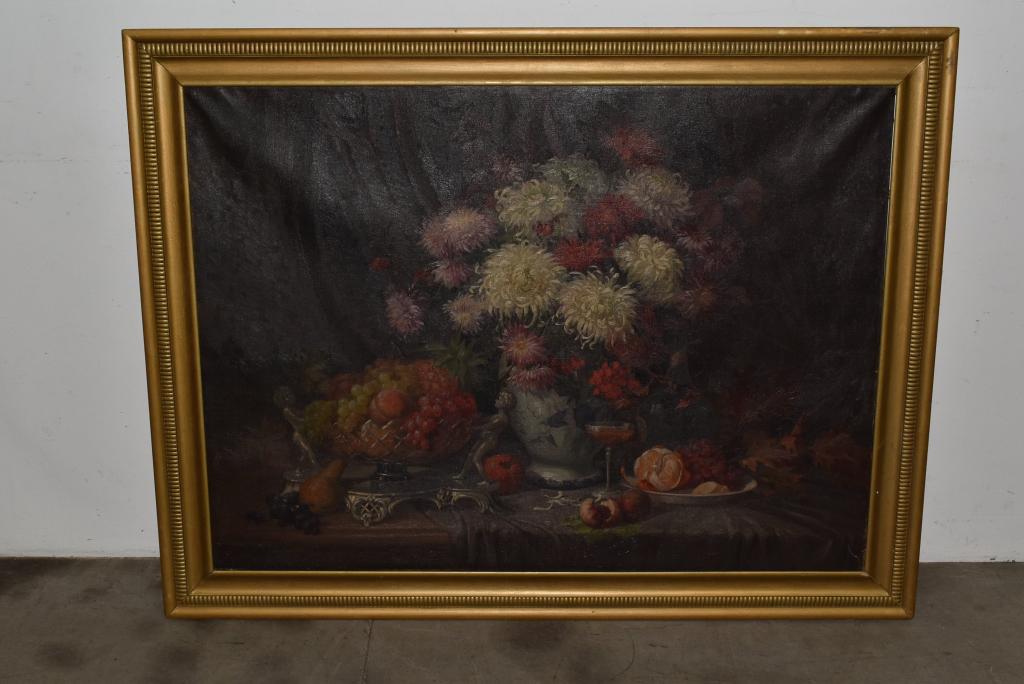 LRG. FLORAL STILL LIFE SIGNED E. PLEWE 1924 (1 of 3)