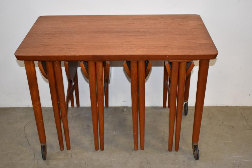 DANISH MODERN POUL HUNDEVAD TEAK FOLDING TABLE SET (1 of 4)
