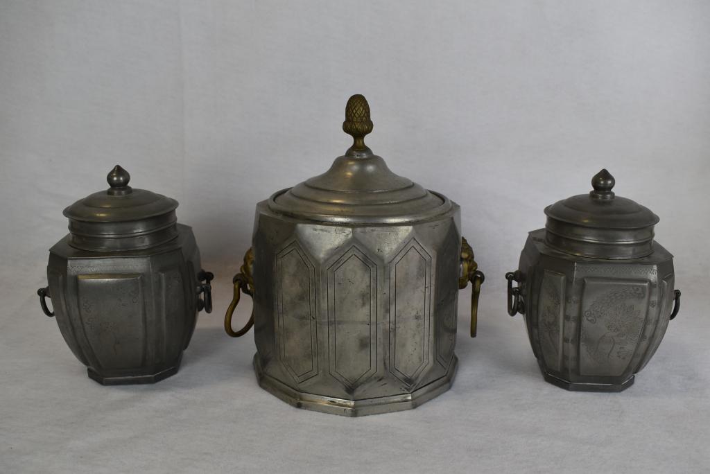 PR. YIN TAI CHONG CHANGSHA PEWTER TEA CADDIES (1 of 2)