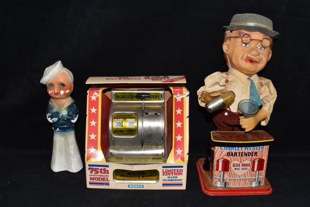 LOT OF 2 VINTAGE TOYS & CHALKWARE FIGURE (1 of 1)