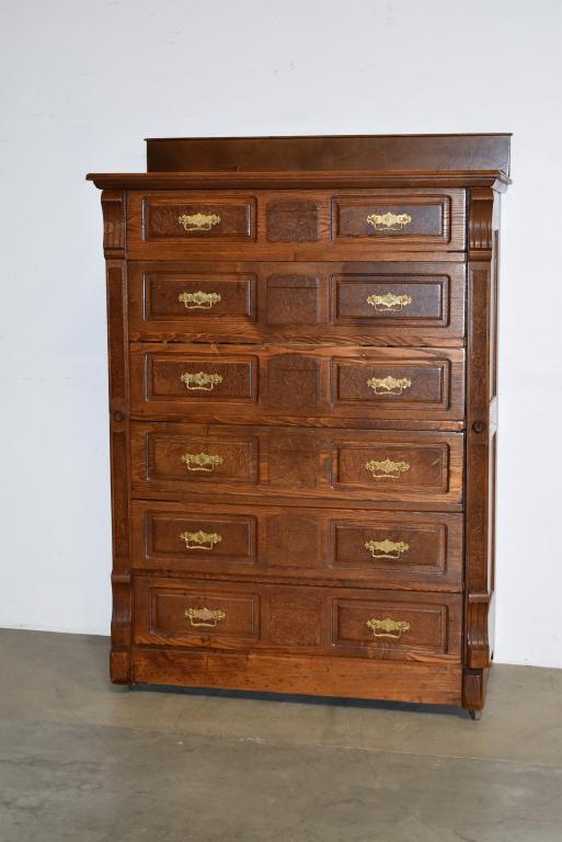 VICTORIAN 6 DRAWER SIDELOCK HIGHBOY DRESSER (1 of 3)
