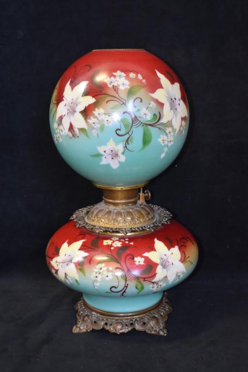 GONE WITH THE WIND FLORAL LAMP: GOOD CONDTION -- NO WIRE -- 21 1/2" H -- 12: DIAMETER