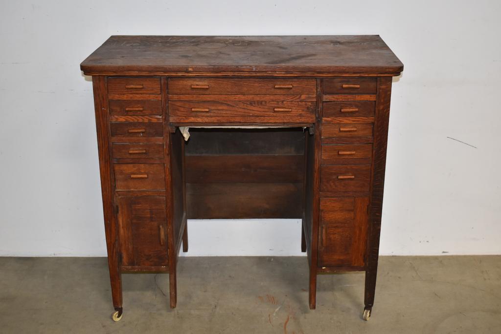 ANTIQUE OAK WATCHMAKERS CABINET (1 of 2)