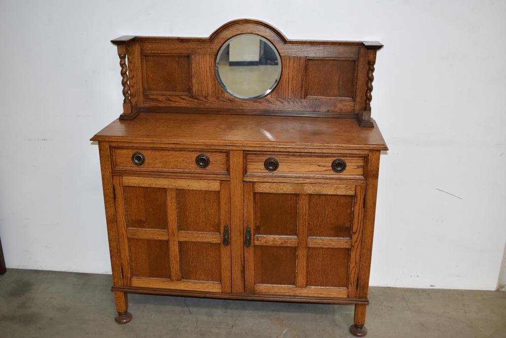 ENGLISH OAK BUFFET W/ MIRRORED BACK (1 of 2)