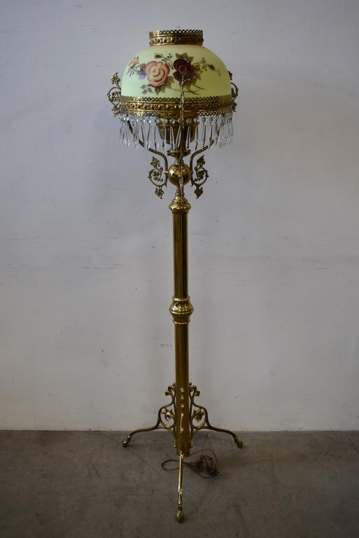 BRASS FLOOR LAMP W/ HAND PAINTED SHADE (1 of 2)