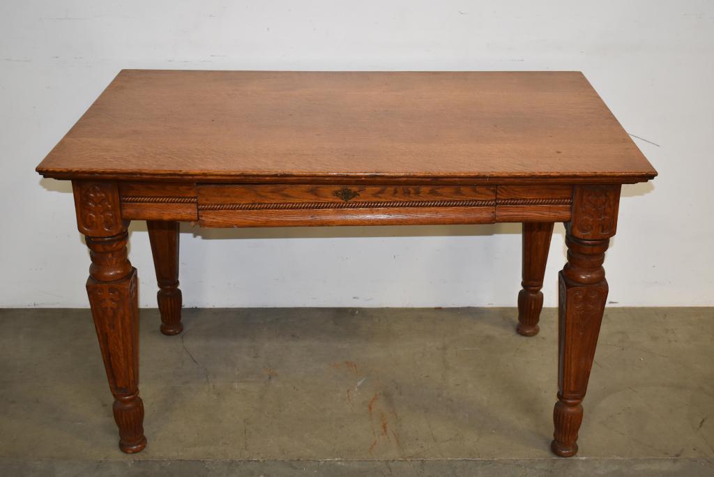 1900'S AM. OAK 1 DRAWER LIBRARY TABLE (1 of 2)