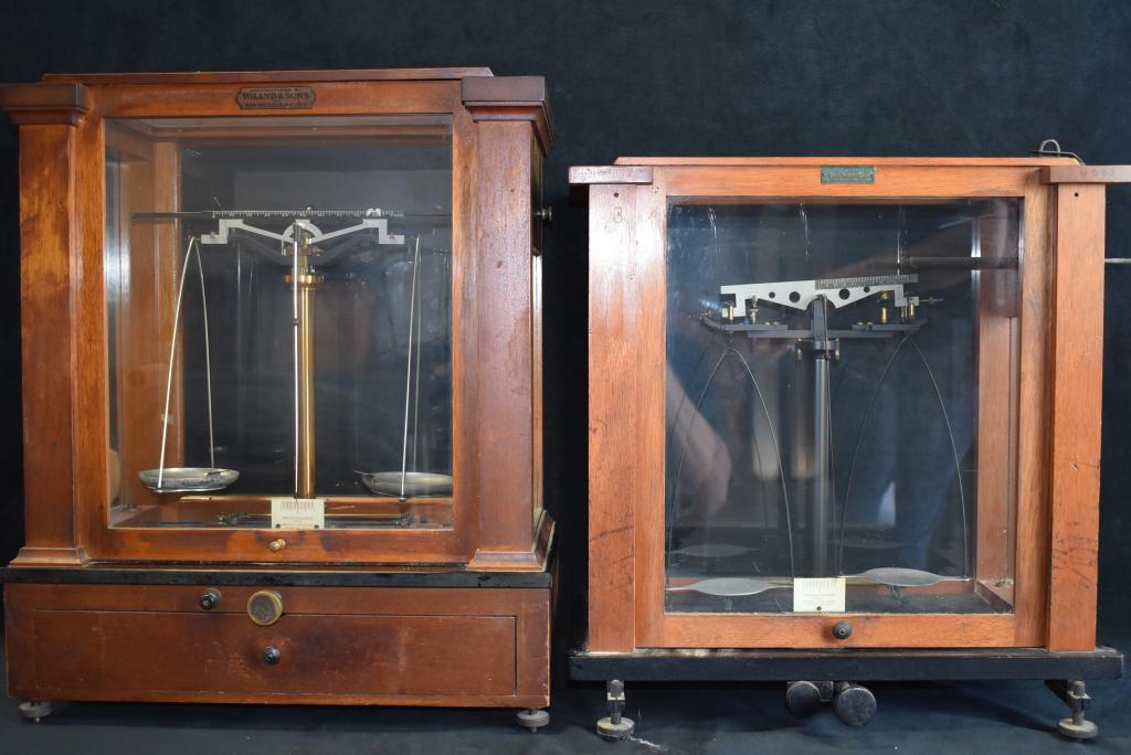 2 ANTIQUE GLASS CASE DIAMOND SCALES (1 of 3)