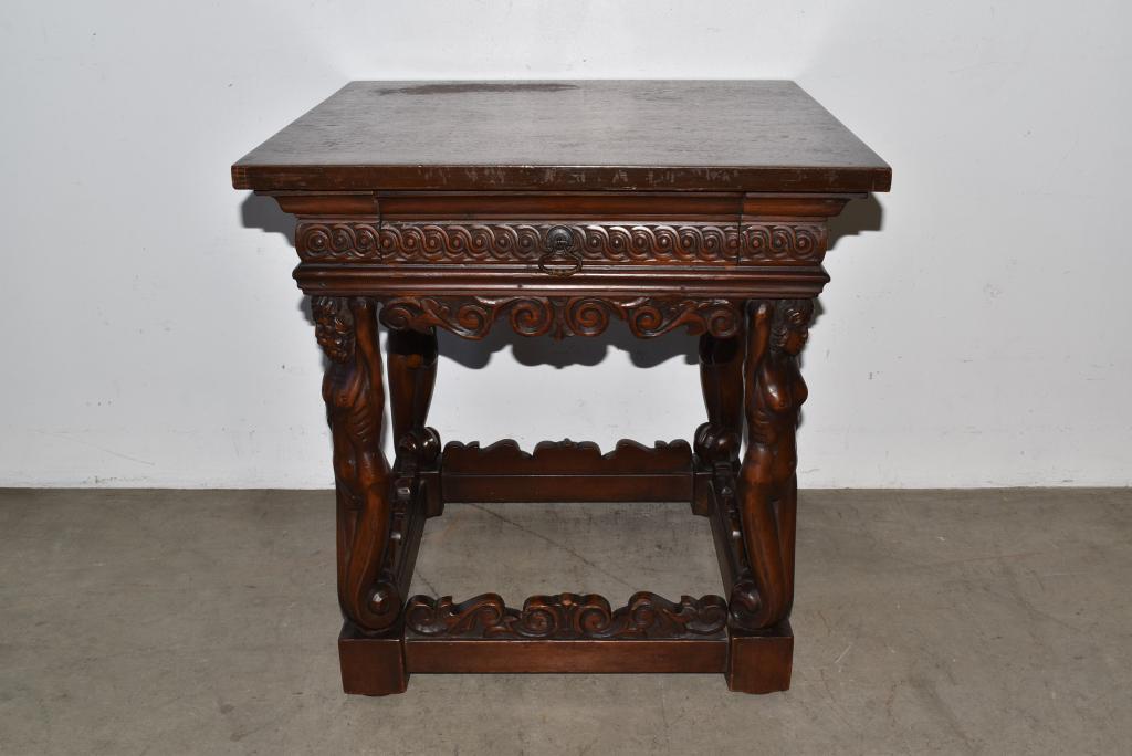 ANT. MAHOGANY FIGURAL SIDE TABLE W/ DRAWER (1 of 4)