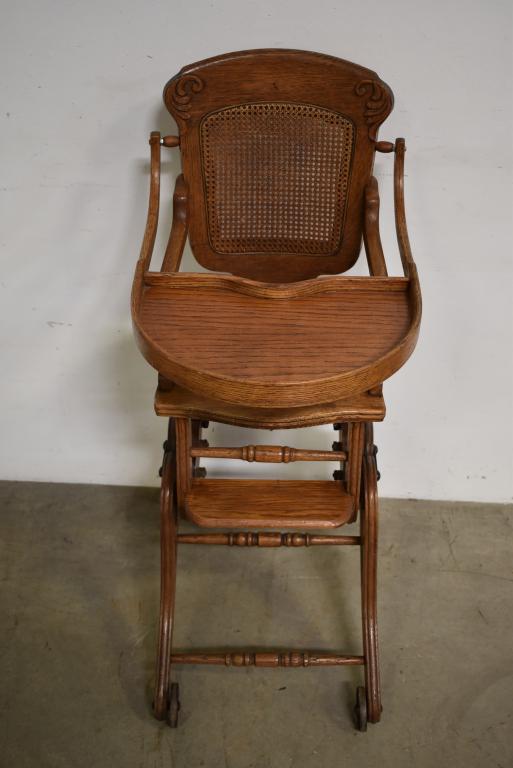 ANTIQUE OAK STROLLER / HIGHCHAIR (1 of 2)