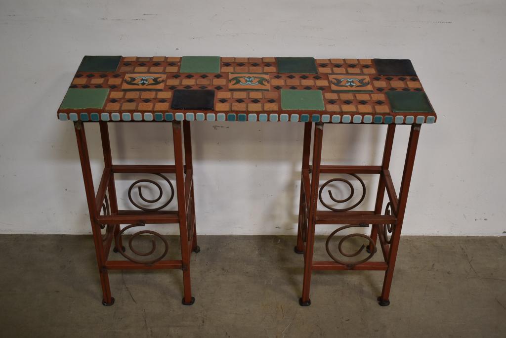 METAL TILE TOP TABLE: 35 1/2" x 12" x 26 1/4"