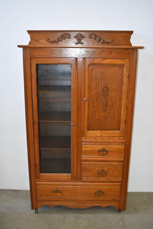 OAK CHIFFEROBE W/ GLASS DOOR (1 of 3)