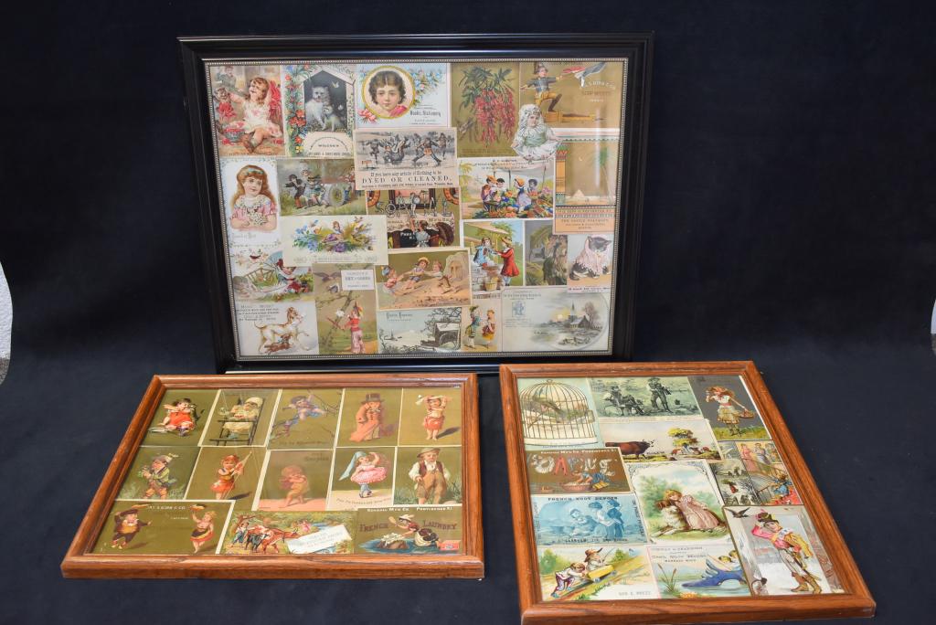 3 FRAMED GROUPINGS OF ANTIQUE TRADE CARDS (1 of 4)