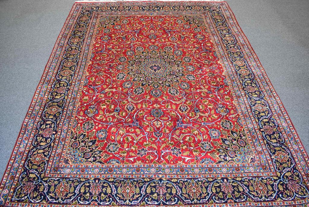 APPROX. 14'10" x 11'8" HANDMADE PERSIAN RED FLORAL: GOOD CONDITION