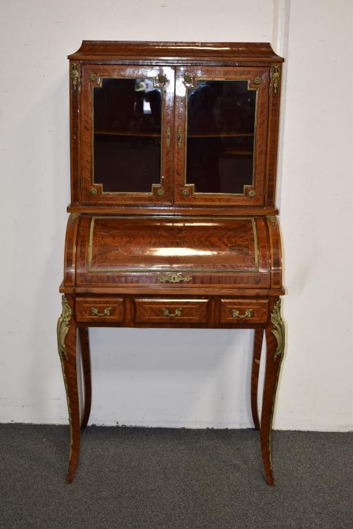 FRENCH CYLINDER ROLL DESK W/ BOOKCASE TOP (1 of 3)