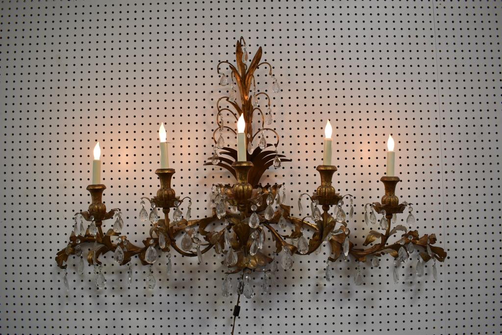 GILT METAL 5 LIGHT PRISM WALL SCONCE (1 of 1)