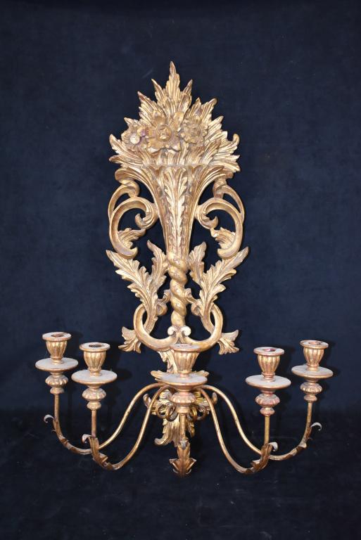 ITALIAN CARVED WOOD WALL SCONCE (1 of 1)