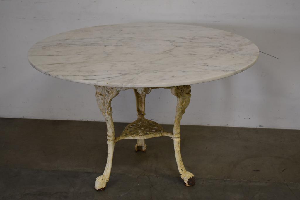 CAST IRON BASE MARBLE TOP PATIO TABLE (1 of 1)