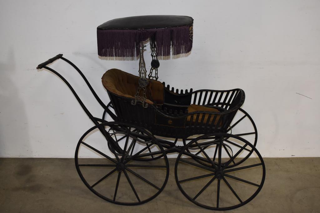 VICTORIAN WOODEN WHEELED BABY BUGGY (1 of 2)