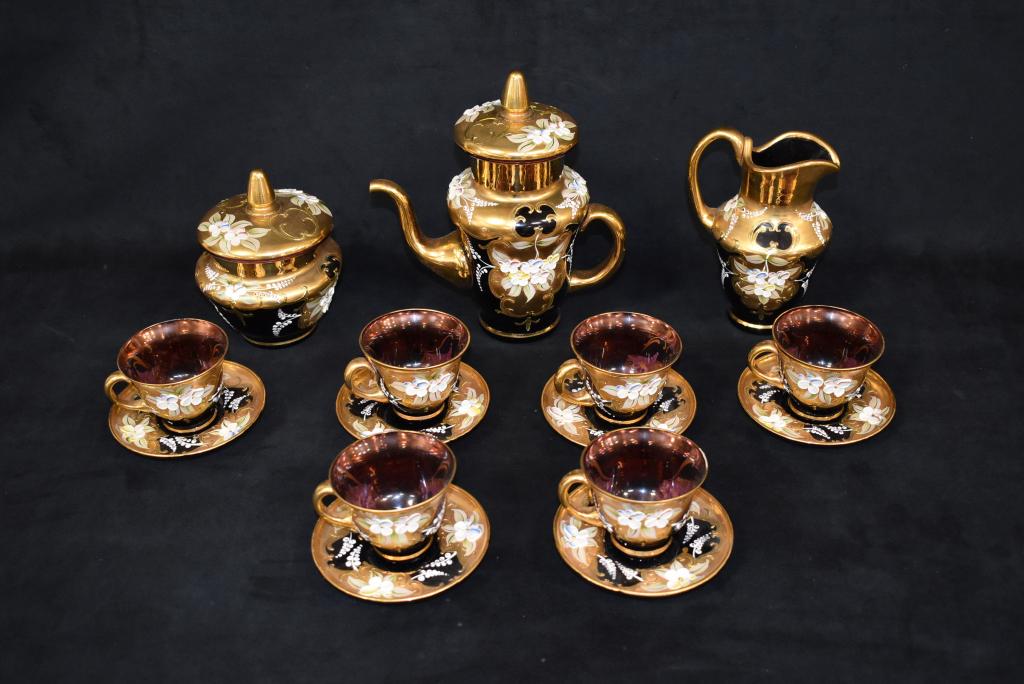 9 PCS. ENAMELED AMETHYST TEA SET (1 of 2)