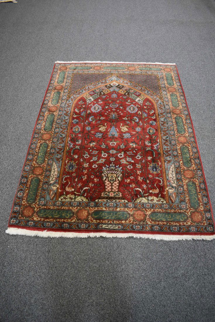 APPROX.6'8" x 4'5" PERSIAN TREE OF LIFE PRAYER RUG: GOOD CONDITION -- HANDMADE