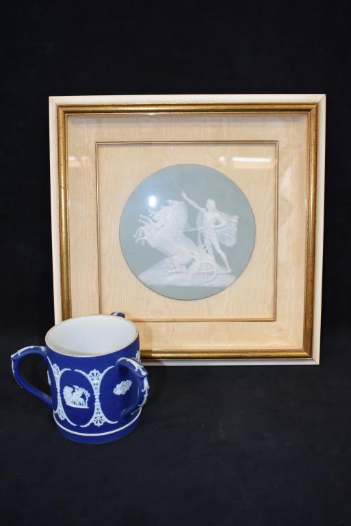 JASPER WARE FRAMED PLAQUE & WEDGEWOOD LOVING CUP (1 of 3)