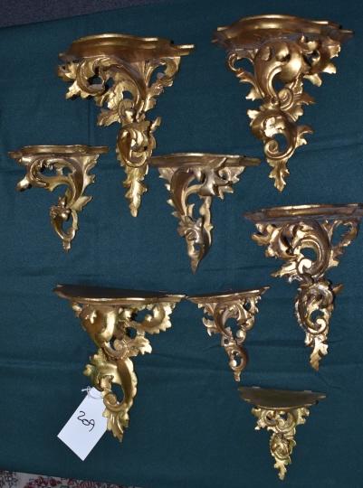 4 PAIRS ITALIAN GOLD GILT WALL SHELVES (1 of 1)
