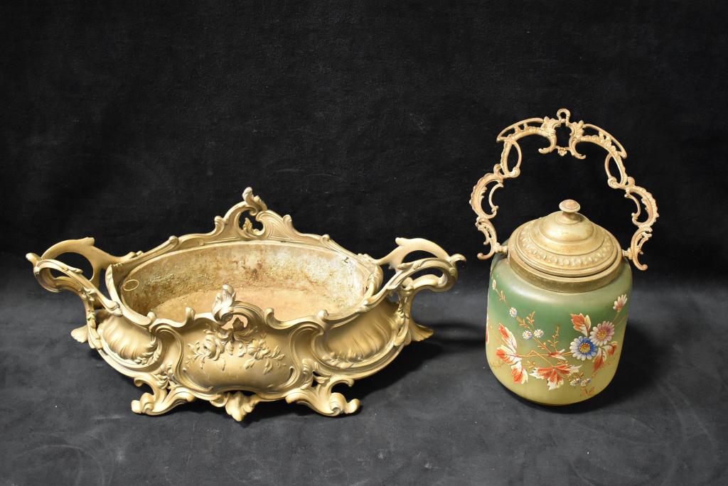 METAL FRENCH PLANTER & BISCUIT JAR (1 of 2)