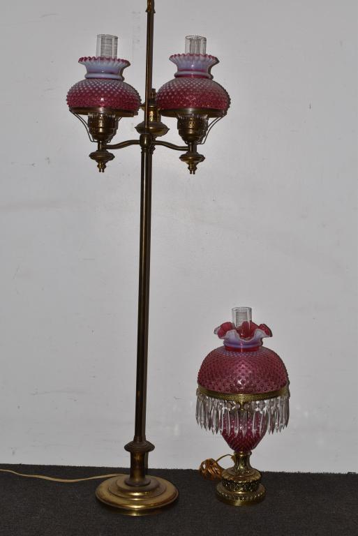 CRANBERRY HOBNAIL FLOOR LAMP AND DESK LAMP (1 of 1)