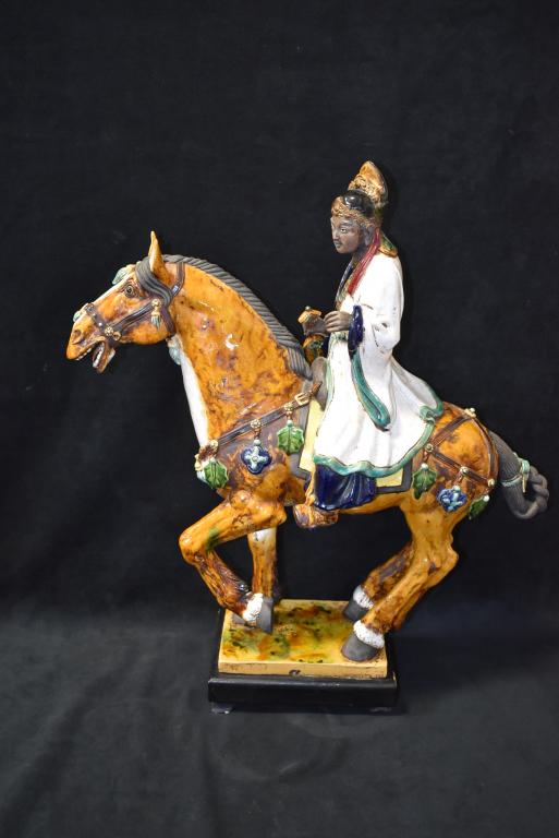 MONGOLIAN PORCELAIN HORSE RIDER: GOOD CONDITION -- 24" LONG x 24" TALL
