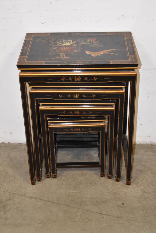 CHINESE BLACK LACQUERED NESTING TABLES (1 of 3)